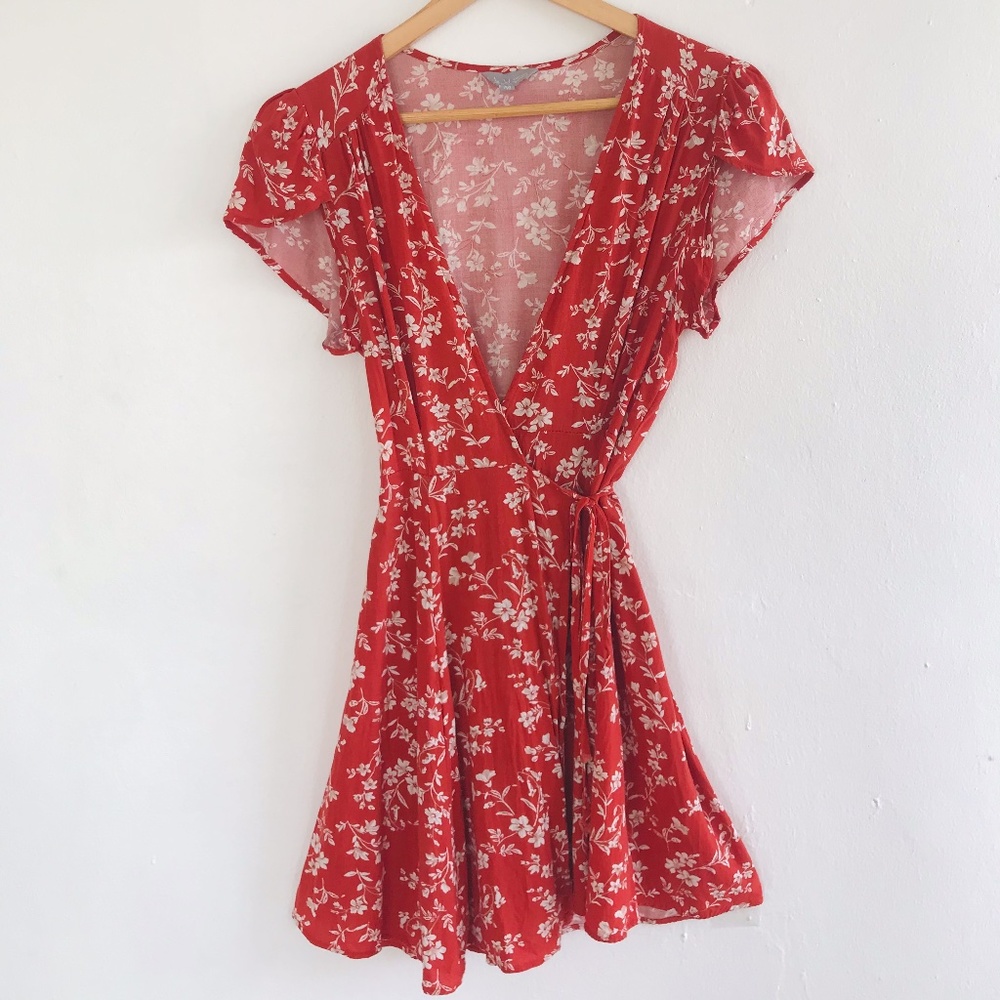 Rusty Red Ditsy Wrap Dress